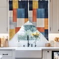 thumbnail image 4 of Abstract Stitching Swag Curtain Valance for Windows, Yellow Blue White Stripe Art Window Treatments Short Swag Topper for Kitchen Windows Bathroom Bedroom, 36"x63", 4 of 8