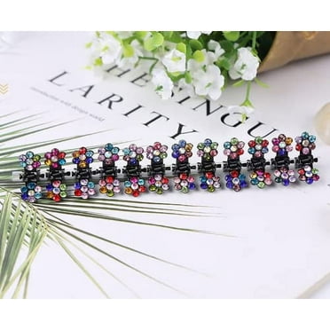 12 Pieces Girls Mini Claw Clips Colorful Flower Bangs Hair Clips for Little Girls Crystal Rhinestones Hair Pins for Women Hair Accessories