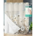 thumbnail image 2 of No Hook Shower Curtain with Snap-in Liner, Spring White Floral Waterproof Fabric Bathroom Curtains, Watercolor Vintage Beige Flowers Bath Curtains & Mesh Top Window 72"x78" Long, 2 of 6