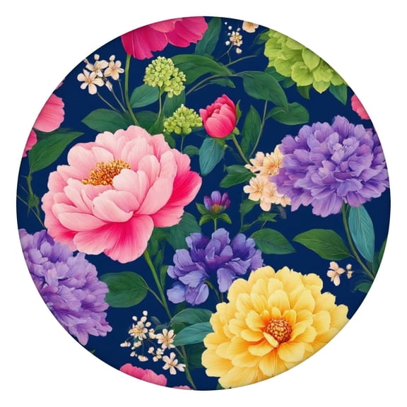 Pioneer Flower Floral Print Pattern Round Fitted Tablecloth with Elastic Edge,Dining Table Cover Waterproof,Outdoor Round Tablecloth for Camping,Dining,Indoor and Outdoor