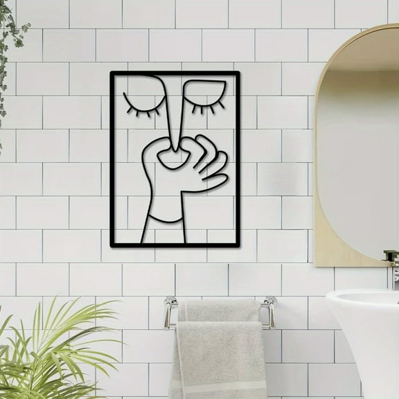 HELLOYOUNG 11.81  Inch Light Luxury Minimalist Face Wall Art Iron Painting with Simple Line Design Eco-Material for Bedroom Wall Transformation Home Decoration Accessories