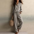 thumbnail image 6 of BRELIL Women Plus Size Two Piece Outfits Sets Long Sleeve Collared Button Shirt Wide Leg Pants Casual Lounge Set Solid Boho Vacation Travel Matching Tracksuit, Gray 2XL, 6 of 6