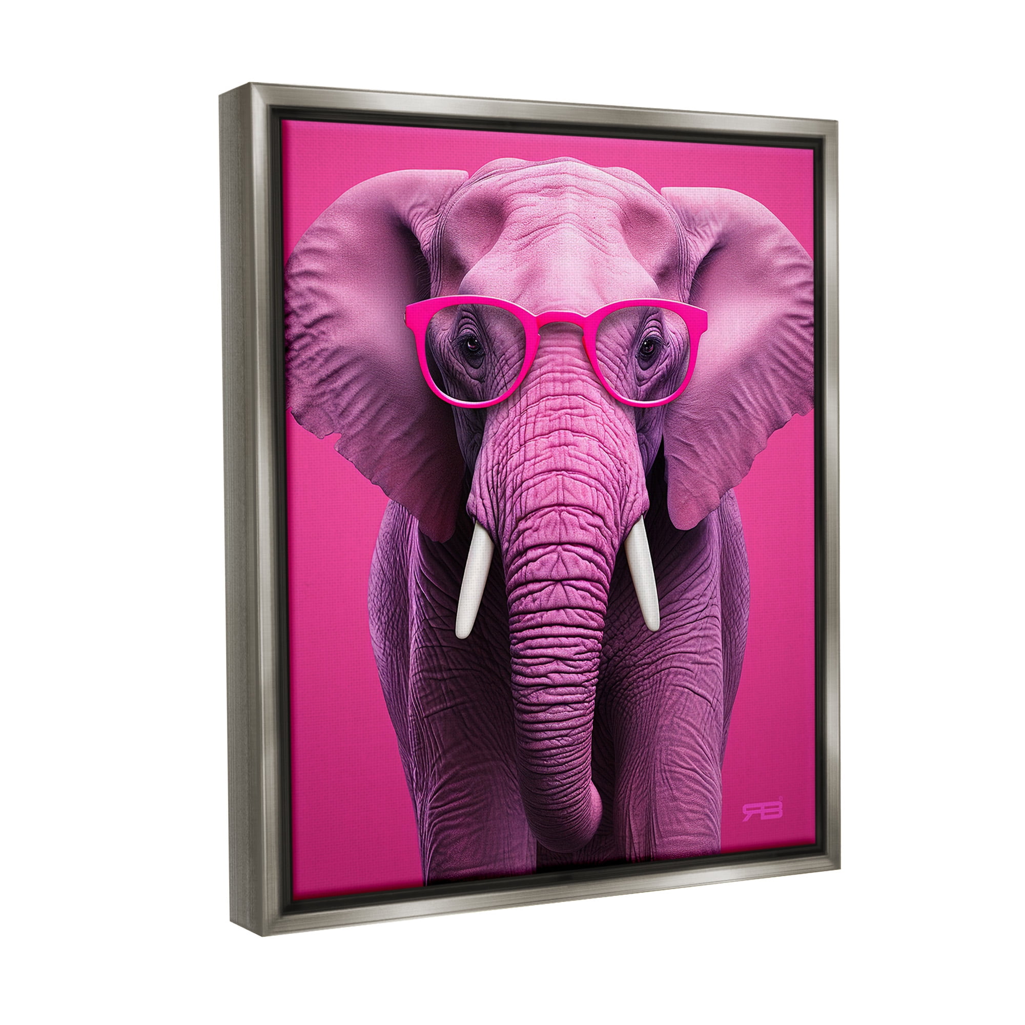 Stupell Industries Vivid Pink Elephant Animals & Insects Painting Gray Floater Framed Canvas Art Print Wall Art, 25 x 31