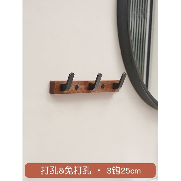 Zhuge Gancho de puerta de madera maciza de 1 pieza, gancho de nogal negro, gancho para abrigo, decoración de pared, dormitorio, probador, sin necesidad de perforar ganchos (marrón, 3 ganchos)