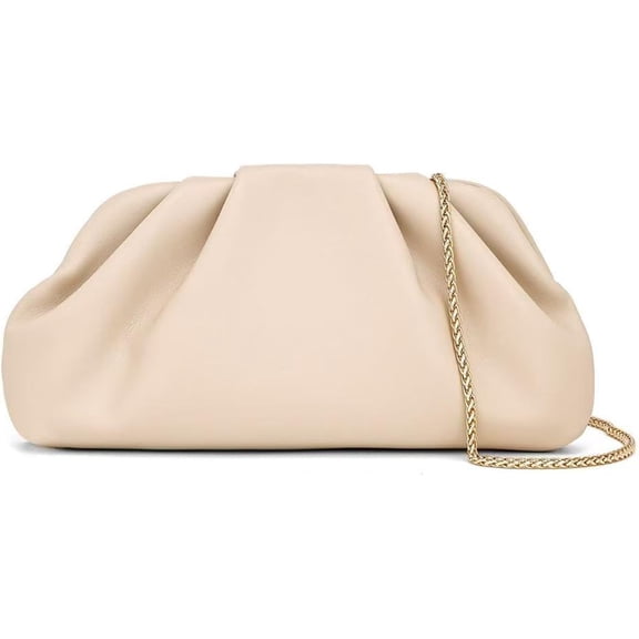 mirlewaiy Womens Clutch Purse Soft PU Leather Elegant Ruched Design with Gold Chain for Wedding Party Evening Bag Gift