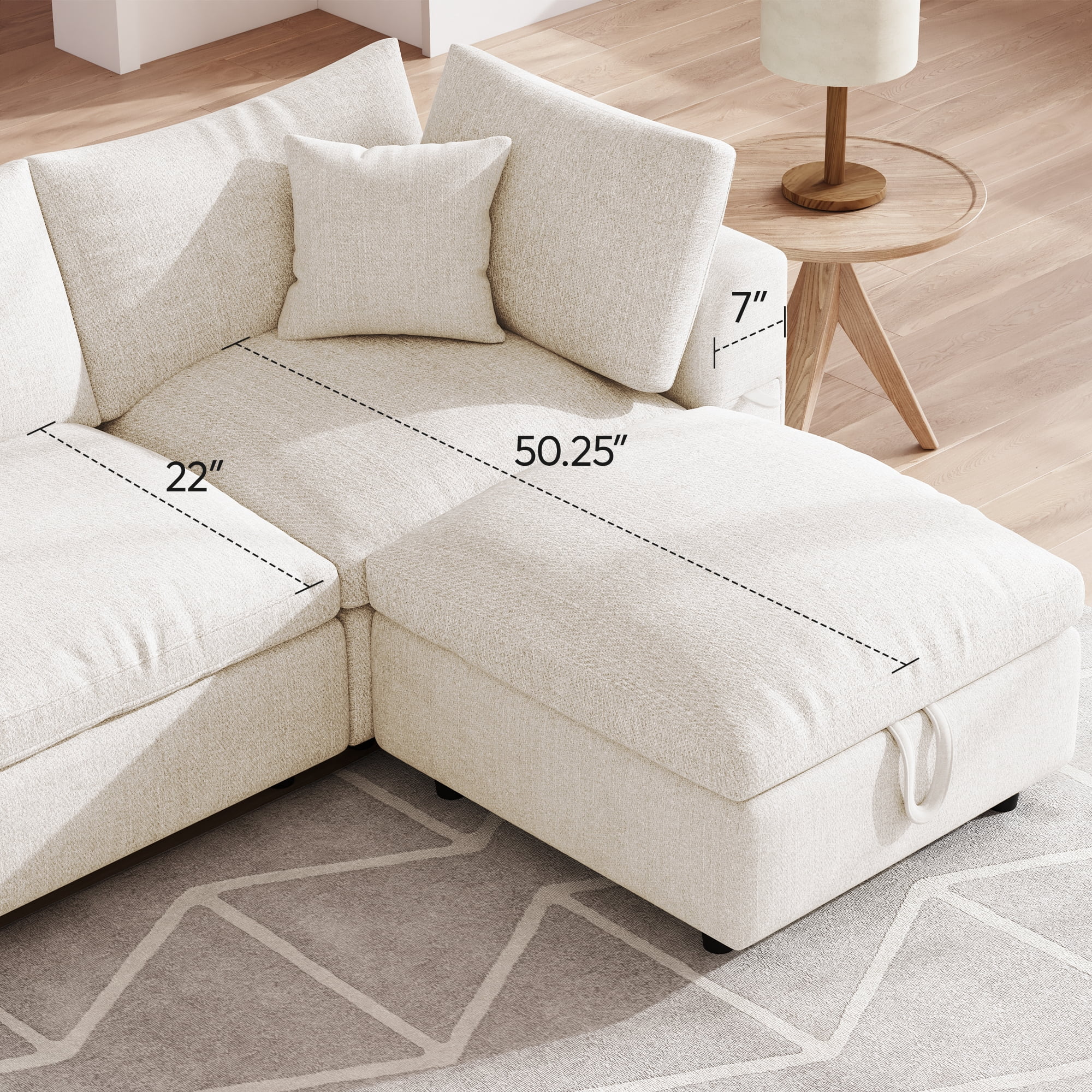 BINBANK Luxurious Cloud Modular Sectional Sofa, Modern Chenille Couch L-Shaped with Storage Ottoman, USB Type-C Ports & Cup Holders for Living Room