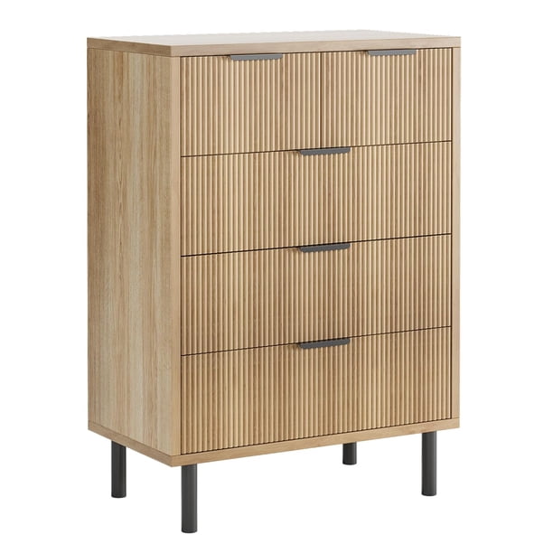 Qinaqin Wave Fluted 5 Cajón Dresser 38'' Tall Chest De Drawers Con Anti-Tipping Device Wide 4 Niveles Wood Nightstand Almacenamiento Y Metal Legs Para Bedroom Entryway Pequeño Spaces Natural