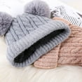 thumbnail image 3 of New Warm Knitted Women's Hat Striped Winter Hats for Men Double Fur Pompom Wool Beanies Thick Skullies Cap faux Pompom Hat Femme (color 5), 3 of 6