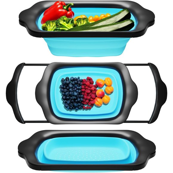 Passoire de Cuisine Pliable - Passoire de Cuisine sur l'Évier par Comfify / Capacité de 6 Pintes / Bleu & Gris