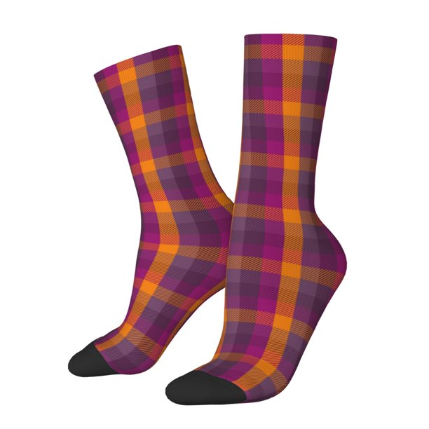 Balery Orange and Purple Plaid Calcetas Largas con Estampado para Hombre y Mujer – Suaves y Transpirables, Talla Única (US 5-11)