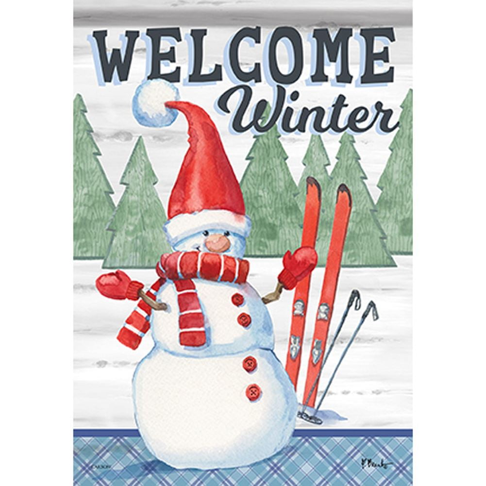 NEW LARGE TWO SIDED EVERGREEN FLAG CHRISTMAS WELCOME SNOW COUNTRY SNOWMAN  29X43 