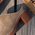 thumbnail image 2 of Khaki Women Platform Heel Slip On Mules Thick Sole Closed Toe For Spring Summer Casual Wear Comfortable Outdoor Slide Design, 2 of 9