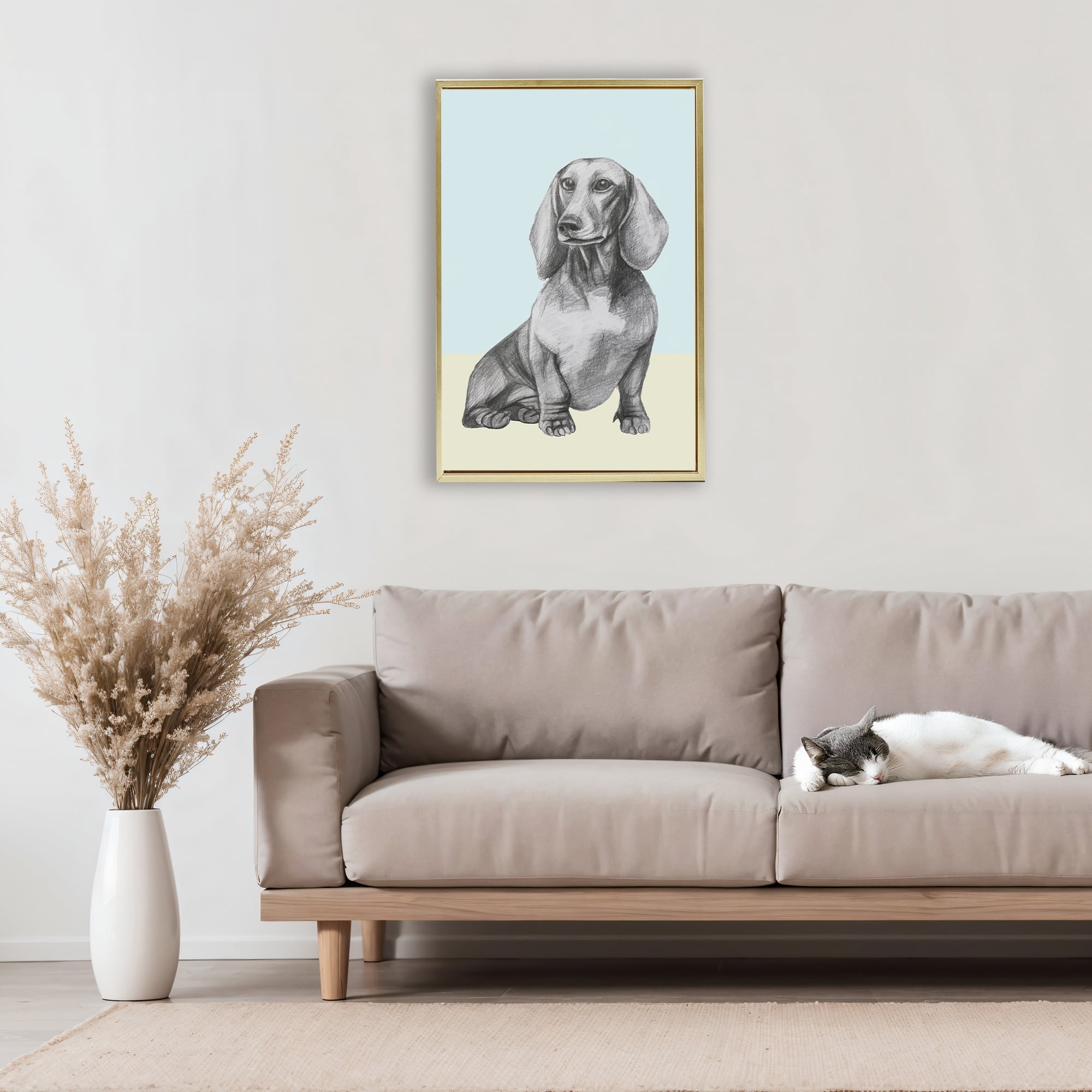 Stupell Industries Sitting Dachshund Sketch Gold Framed Floater Canvas Wall Art, design by Violeta Vollmer