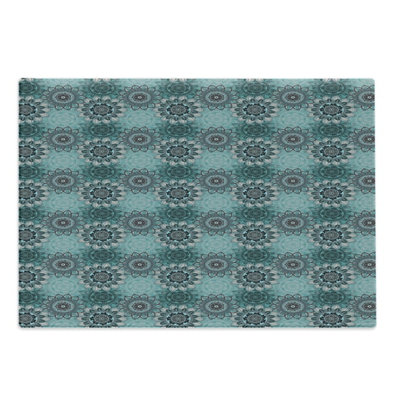 Mandala Cutting Board, Hippie Oriental Abstract Motifs Traditional Round Spring Inspired Design, Decorative Tempered Glass Cutting and Serving Board, Large Size, Taupe Black Turquoise, by Ambesonne