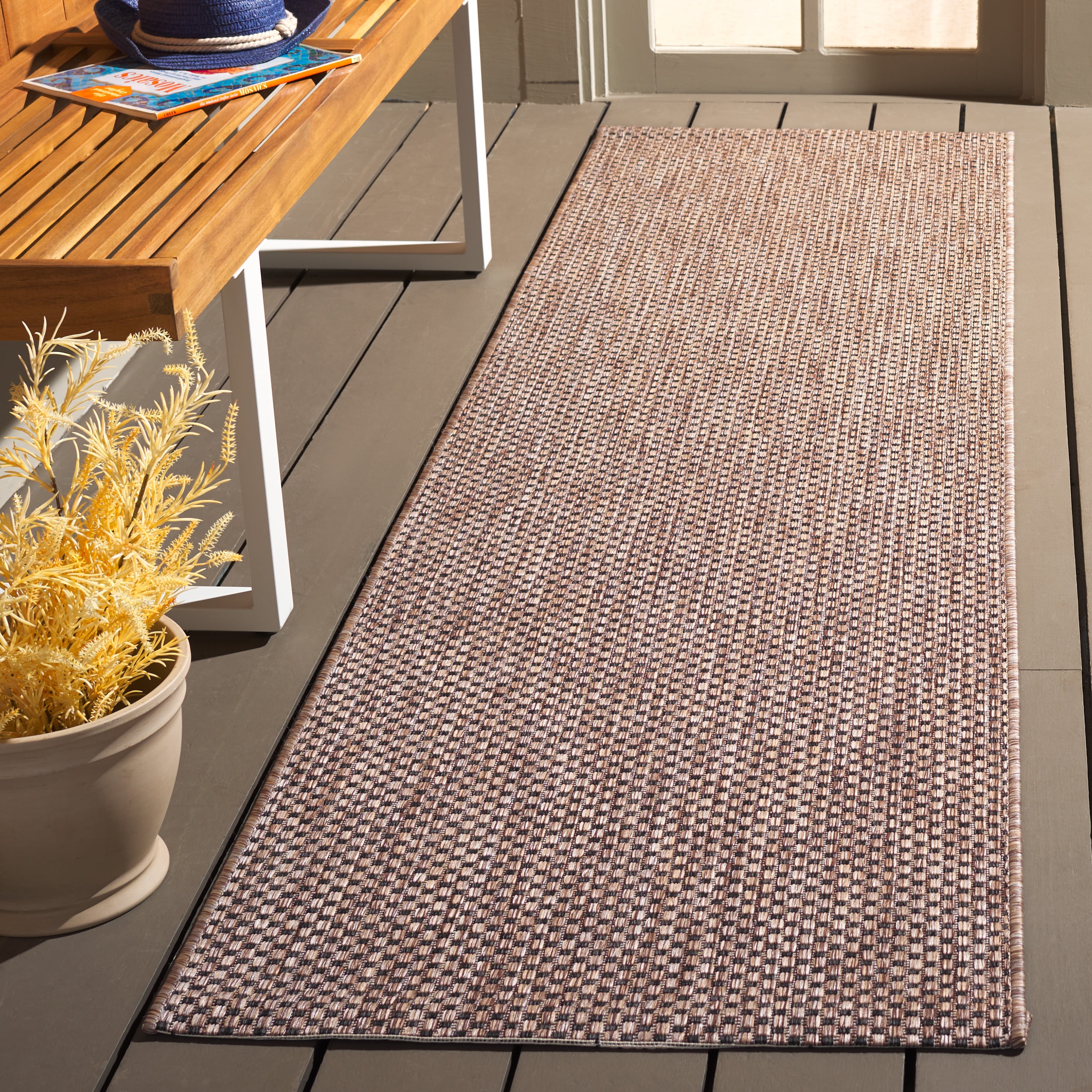 Safavieh Courtyard Finnian Solid Indoor/Outdoor Runner Rug, Natural/Black, 2'3" x 22'