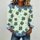 thumbnail image 2 of TaTaai Womens St Patrick Day Shirt 2025 Spring Long Sleeve Patchwork Round Neck Casual Blouse Solid Color Soft Comfy Top for Holiday Party Daily Wear Gift, 2 of 5