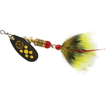 UPC: 0022141323619 | Mepps Black Fury Dressed Size 2 – 1/6 oz Yellow Dot