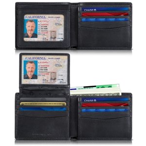Serman Brands Full Grain Leather RFID Bifold Wallet, Black