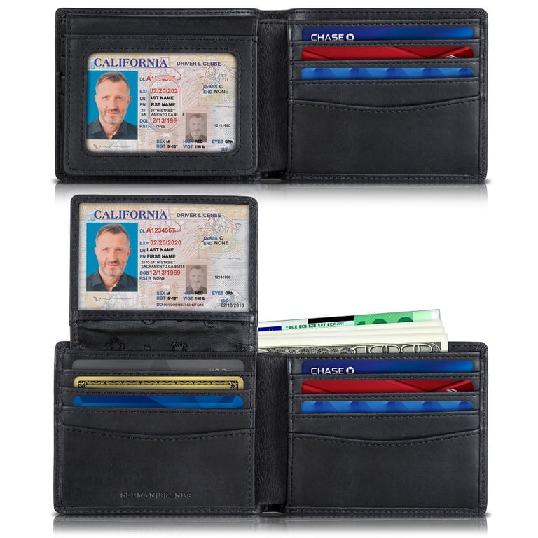 Serman Brands Full Grain Leather RFID Bifold Wallet, Black photo 1