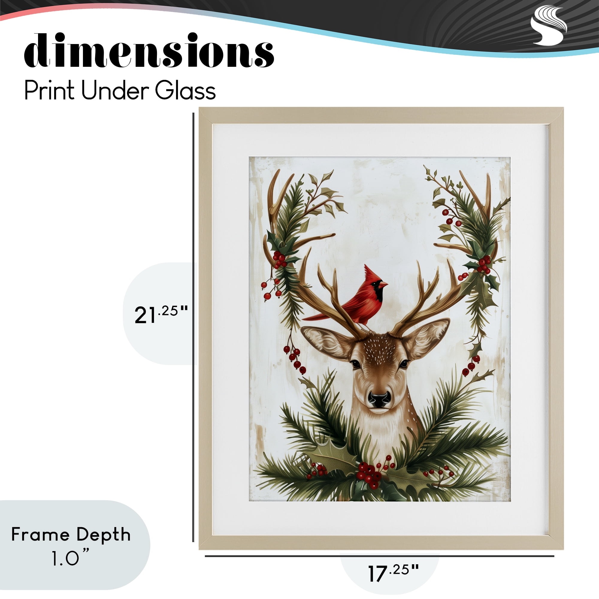 Stupell Industries Cardinal & Deer with Festive Flora Birch Framed Print Under Glass, design by Acorn & Ivory Designs