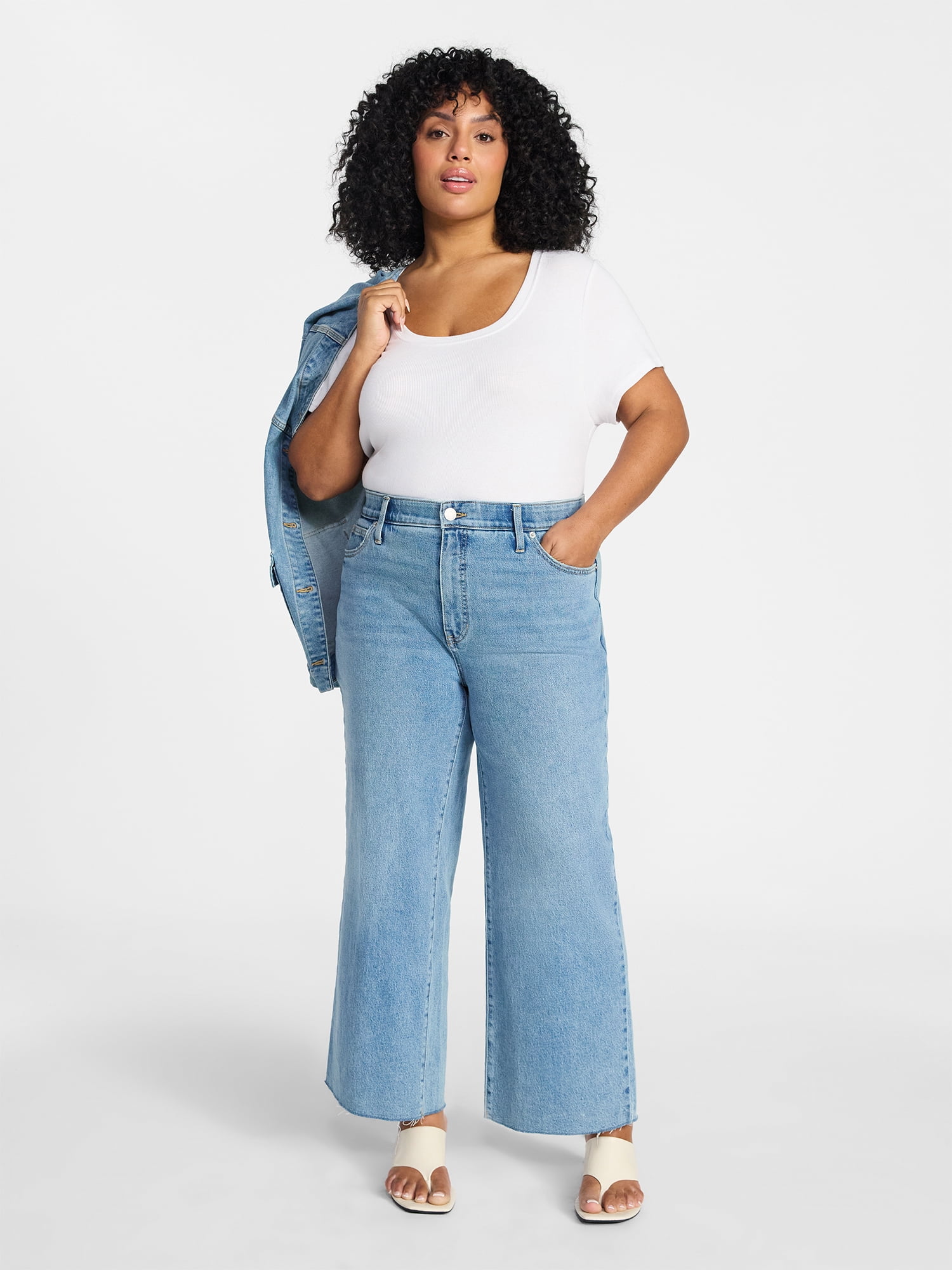 Terra & Sky Women's Plus Size Scoop Neck Rib Tee with Short Sleeves, Size 0X-5X