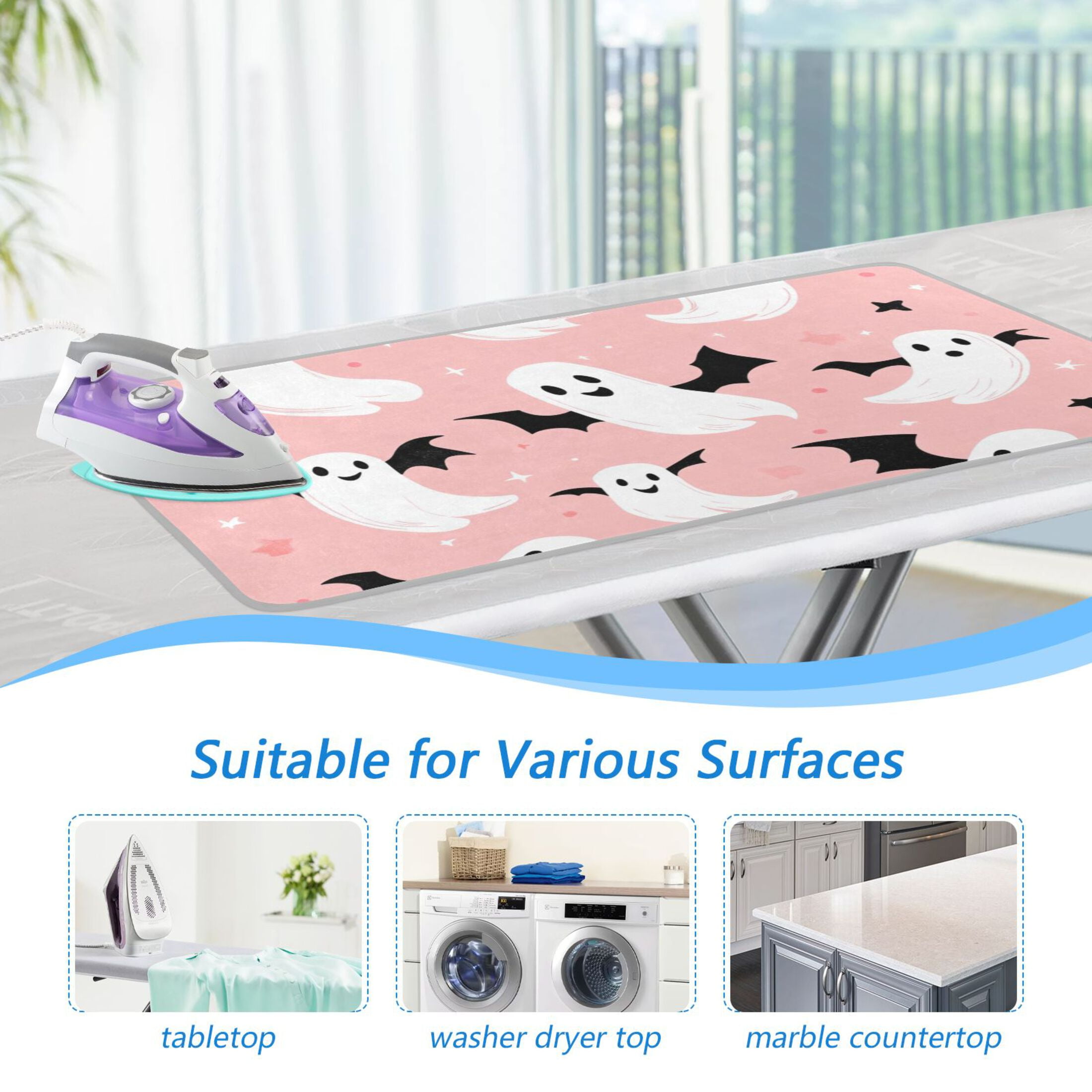 Ghosts and Stars Ironing Board Covers Heat Resistant Ironing Pad Mat Portable for Travel Washer Dryer Table