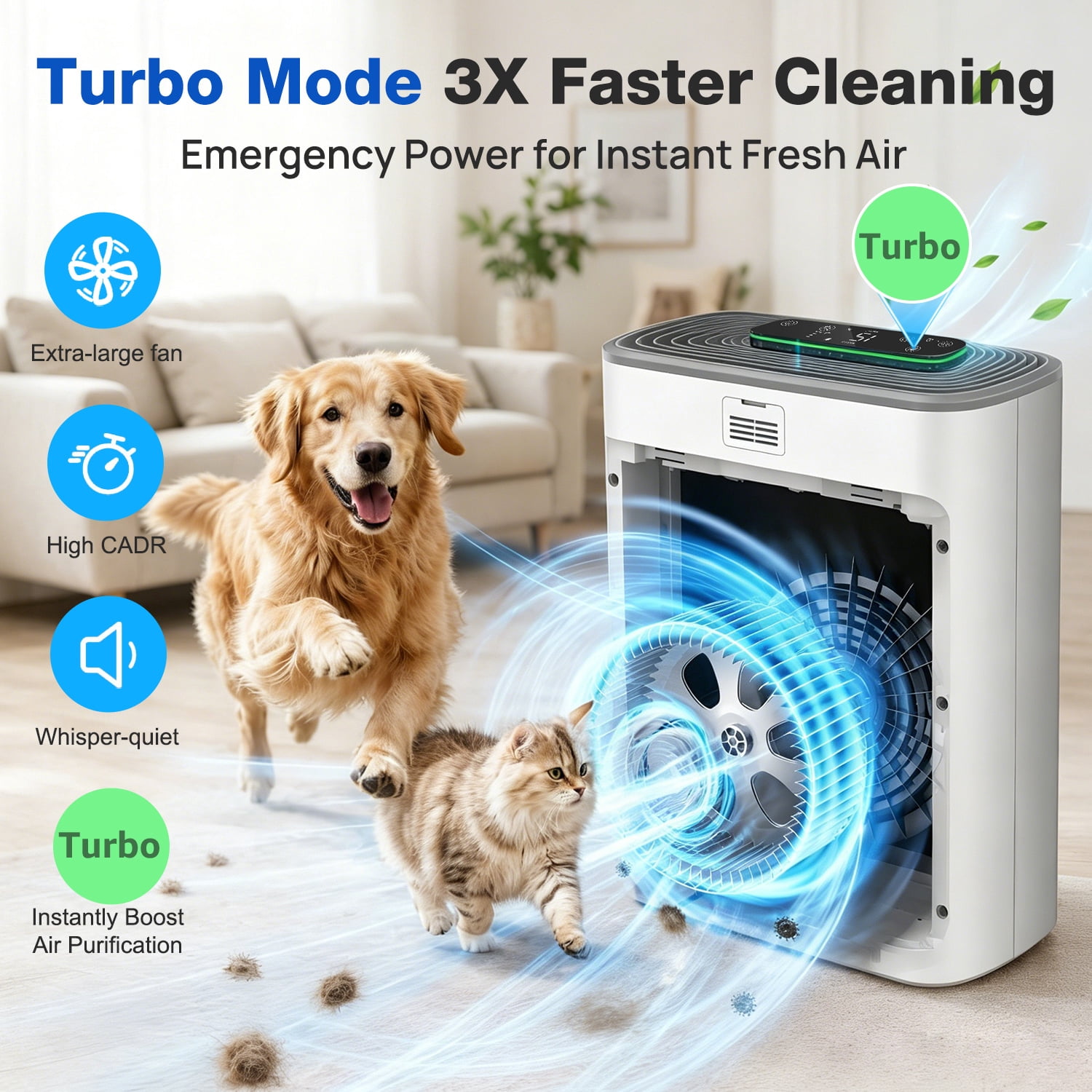 Air Purifier for Home Large Room Up to 1123 ft², H13 HEPA Air Purifier for Home Pets Allergies, Air Quality Monitor, Washable Pre-Filter, Auto & Quiet Sleep Mode for Smoke, Dust, Odor & Pollen