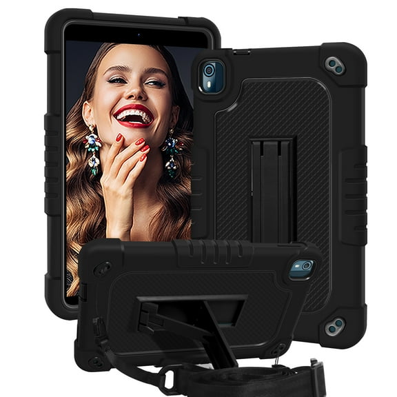 SOATUTO Case for Nokia T10 Tablet Case Heavy Duty for Nokia T10 8 inch 2022 Tablet Shock Resistant Rugged Hybrid Kids Friendly Cover Built-in Hand Free Kickstand Shoulder Strap - Black Black