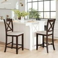 thumbnail image 2 of Costway Rubber Wooden Bar Stools Set of 2 with Footrest Comfortable Linen Cushion, 2 of 9