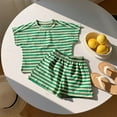 thumbnail image 2 of Hduncf Kids Cotton Clothes Summer Boys Girls Stripe Outfit Set Short Sleeve T-Shirt & Shorts Set 18 Months-10 Years Green 7 Years, 2 of 8