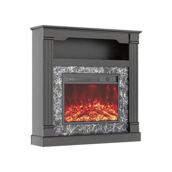 LIGHTINN 40" Freestanding Electric Fireplace With Mantel for Small to Medium Space, Overheat Protection & 3D Flame Effect with Remote Control, Black