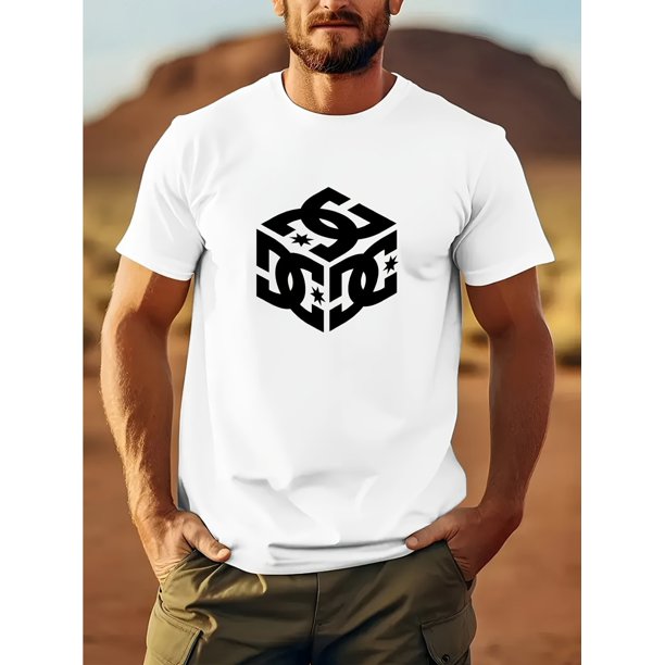 Men'S Summer 2025 Graphic Tee - Casual Crew Neck, Short Sleeve, Geometric Cube Design, Lightweight T-Shirt for Outdoor Activities, Casual Summer Wear | Trendy Graphic Tee | Comfortable Fit