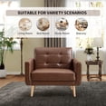 thumbnail image 2 of Bonzy Home Tufted Accent Armchair — PU Faux Leather Upholstered Mid-Century Modern Club Chair with Solid Wood Legs, Comfy Lounge Chairs for Living Room Bedroom Study, Brown, 2 of 5