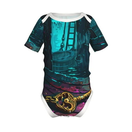 

Lukts Lost Golden Key Print Baby Short Sleeve Romper Onesie for Newborn Baby Boys and Girls-6 Months