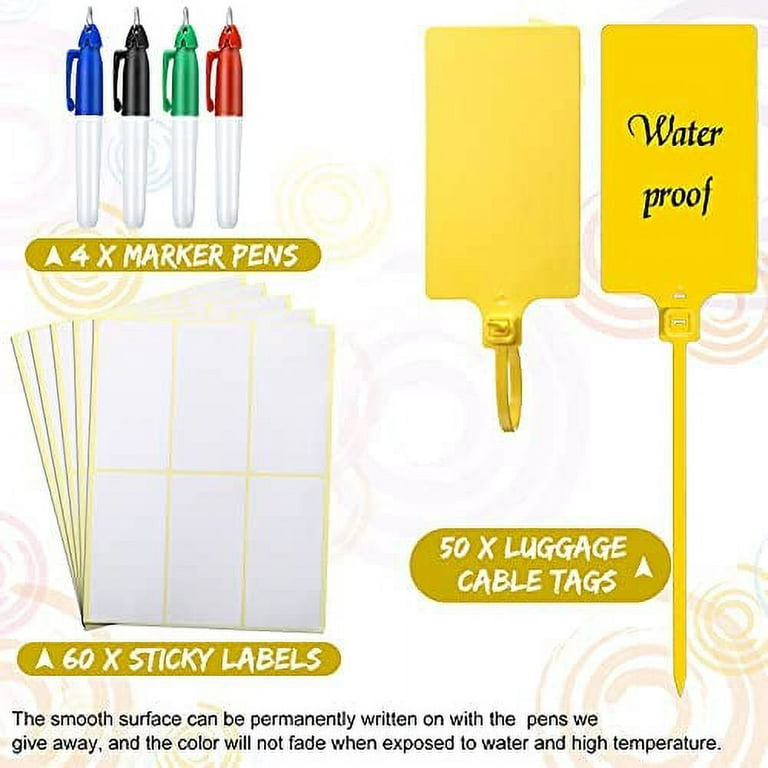 Plastic Tags for Labeling Waterproof Plastic Tags with Marker Pens and  Sticker Labels, Self-locking Bag Tags Writable Tags with Wire Cable Ties  for Luggage (Multi Colors, 50 Pieces) 