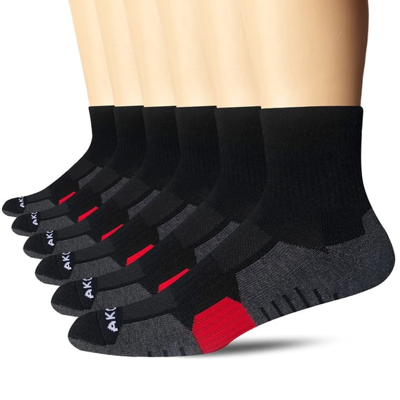 AKOENY Calcetines tobilleros deportivos acolchados para hombre, color negro, talla 9-12, paquete de 6