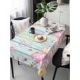thumbnail image 2 of Turquoise Easter Rectangle Tablecloth, Spring Easter Bunny Eggs Floral Wooden Waterproof & StainResistant Tablecloth, Washable Oil-proof Table Cover for Dining/Party/Wedding/Camping/Buffet 60x120 In, 2 of 9