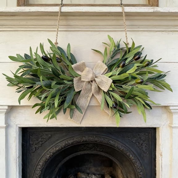 Artificial Olive Floral Swags, Spring Faux Greenery Garland with Olive Fruit for Wedding Arch, Party & Home Decor
