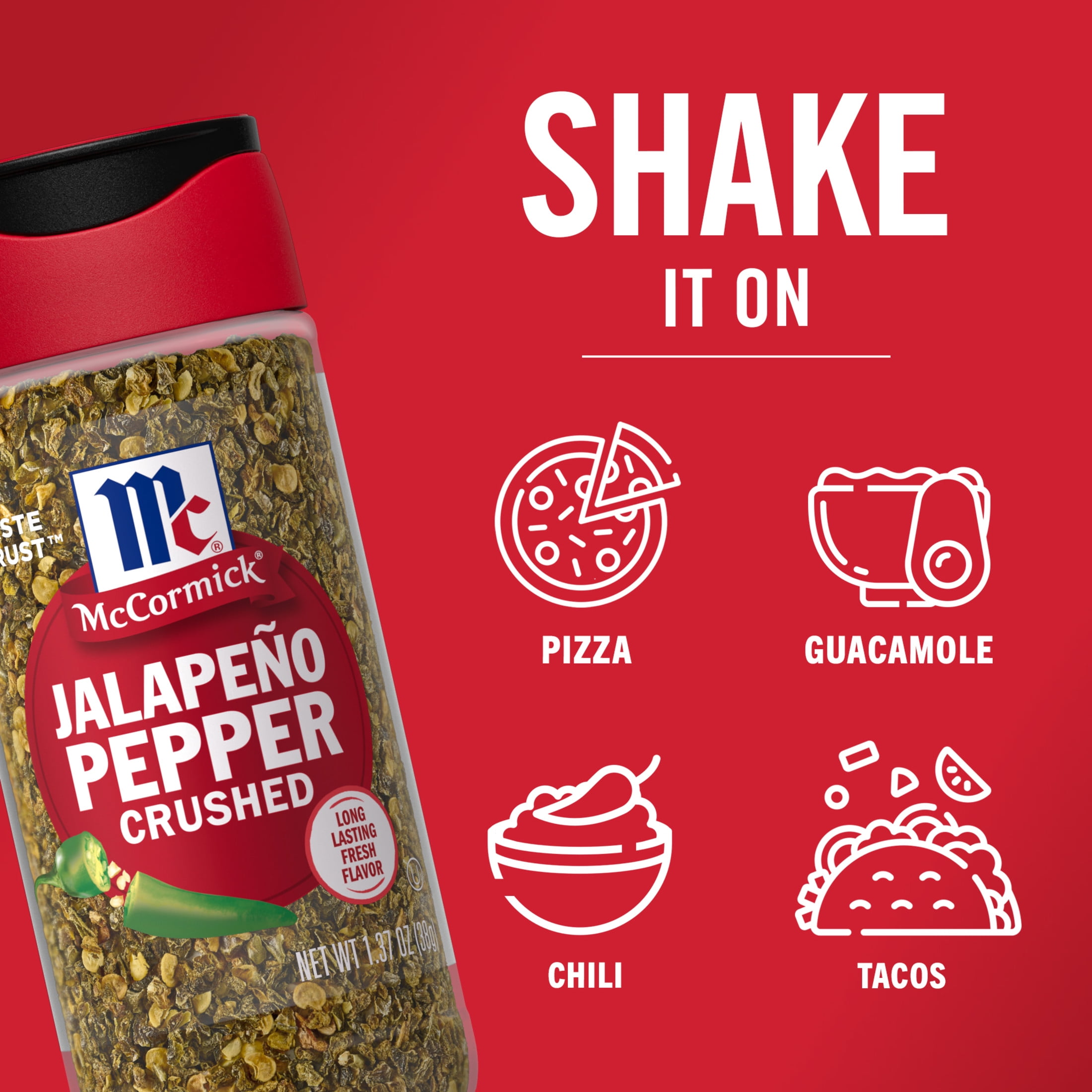 (4 pack) McCormick Crushed Jalapeno Pepper, 1.37 oz Bottle