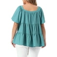 thumbnail image 4 of DARING DIVA Women's Plus Summer Square Neck Short Sleeve Tops 1X Lake Blue, 4 of 6