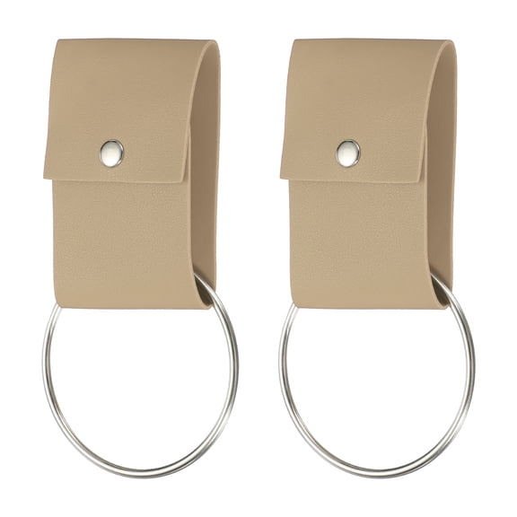 2 Pcs Towel Ring Holder with Loop, Kitchen Bathroom Dish Towels Holder Leather Wall Hook Oven Door Hanger for Home, Khaki