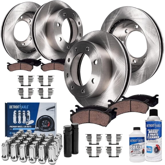 Detroit Axle - 4WD Front Brake Kit for Chevy GMC Silverado Suburban Yukon XL Sierra Avalanche 2500 HD, Disc Brake Rotors Ceramic Brake Pads Wheel Lug Nuts Socket Keys Replacement
