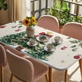 thumbnail image 3 of Christmas Tree Table Cloths for 4 Foot Rectangle Tables, Country Winter Ball Berry Gold Snowflakes Patio Waterproof Elastic Fitted Tablecloths, Washable Rectangular Table Cover for Camping, 3 of 8