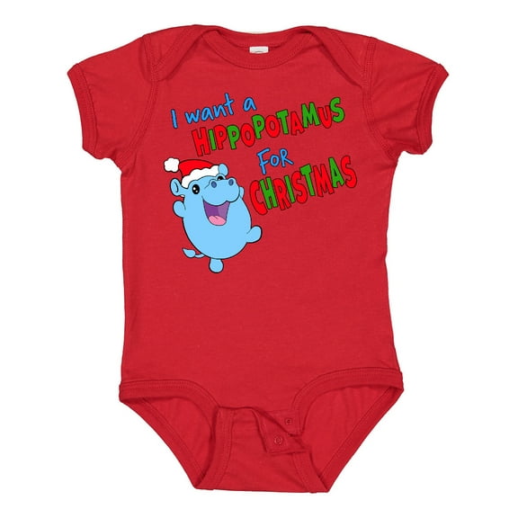 Inktastic I Want a Hippopotamus for Christmas Cute Stuffed Hippo Boys or Girls Baby Bodysuit