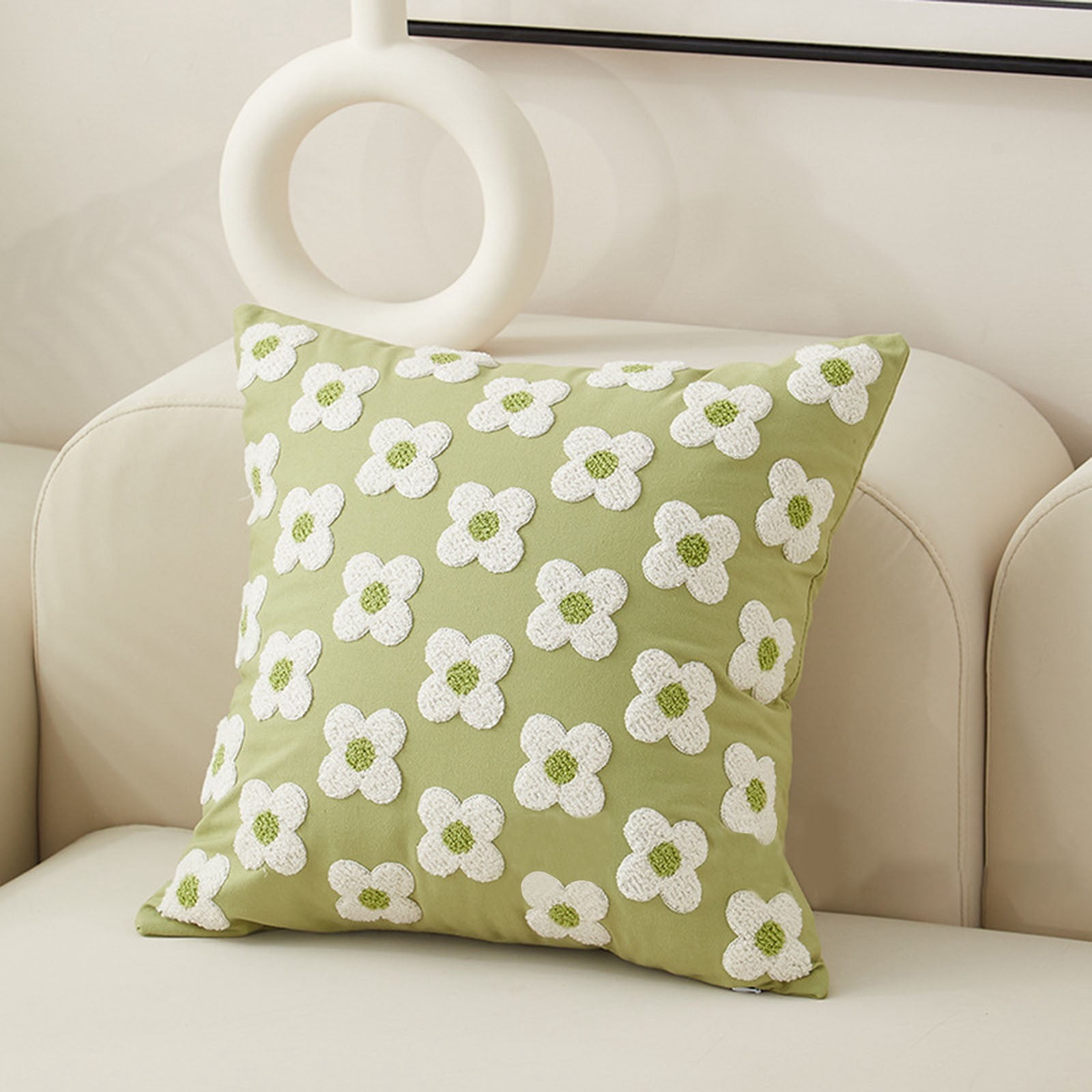 YWIYIUD 2PCS Spring Summer Pillow Cover 18x18Inch Cute Flower Jacquard Pillowcase Soft Comfortable Pillowcase Cushion Case for Couch Sofa Bed Living Room Bedroom Home Decor