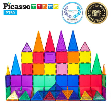 PicassoTiles 60 Piece Clear 3D Magnetic Building Blocks Tiles (Best Lock Building Blocks)
