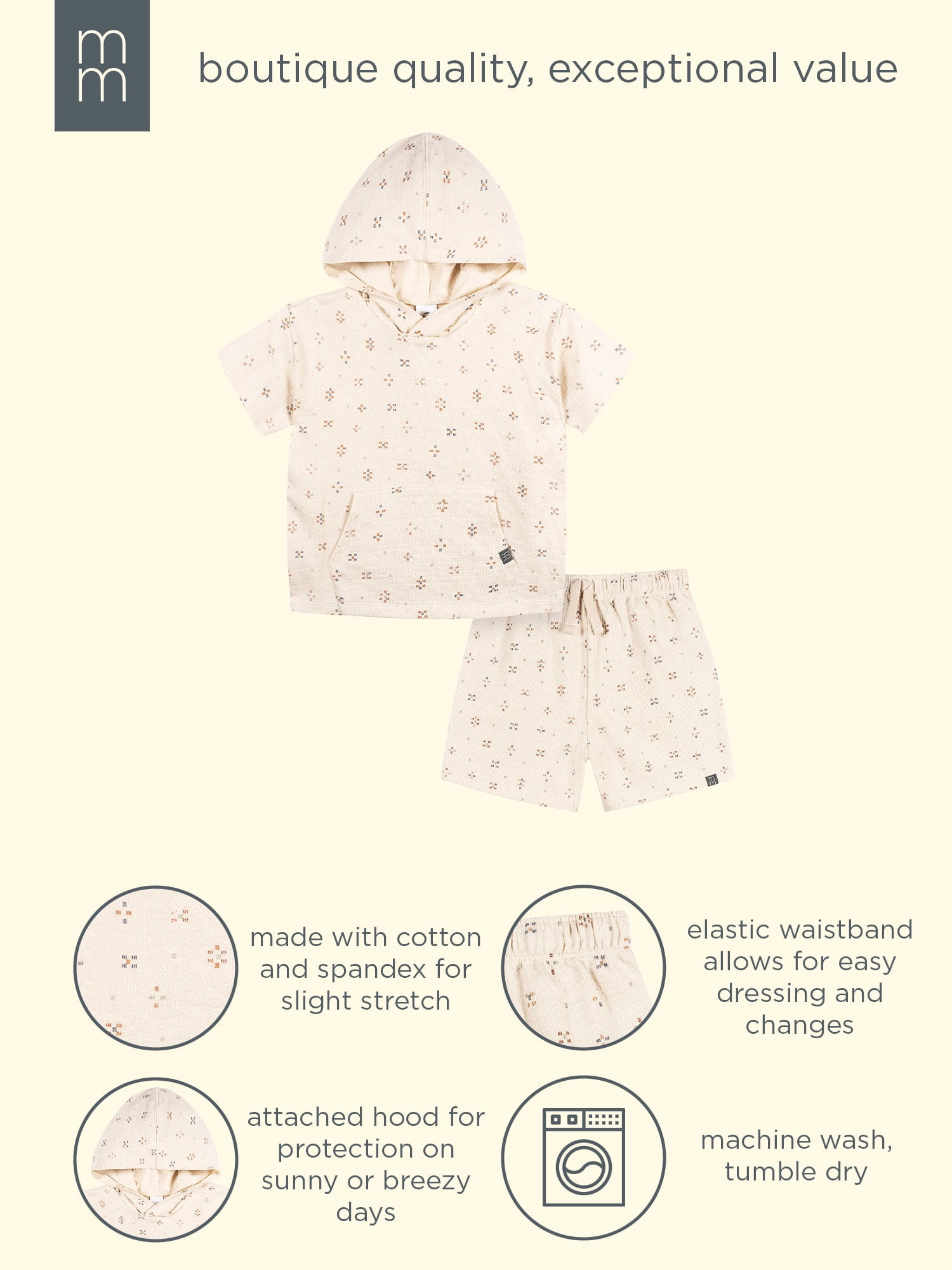 Modern Moments by Gerber Toddler Boy Hooded Top and Short Outfit Set, 2-Piece, Sizes 12 Months - 5T