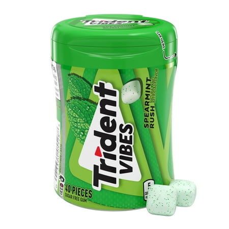 Trident Vibes Sugar Free Gum, Spearmint Rush, Regular Size, 40 Piece Bottle