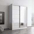 thumbnail image 3 of Aria 2 Door 59" Wide Modern High Gloss Wardrobe Armoire, White with Mirror, 3 of 5