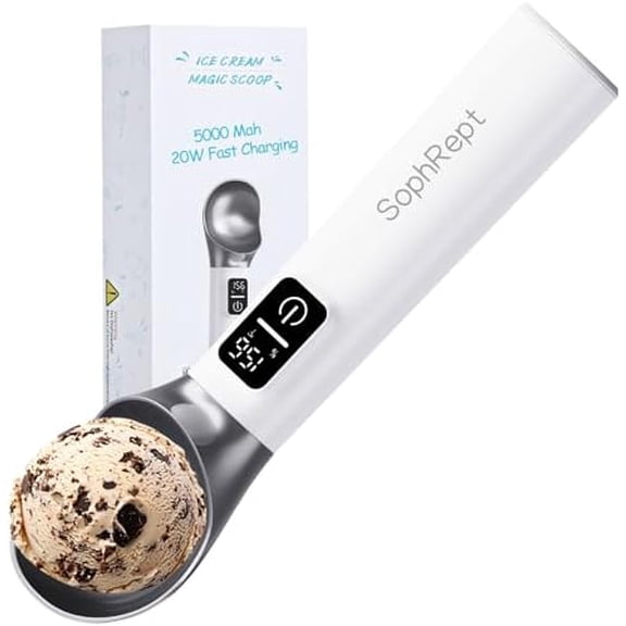 Heated Ice Cream Scoop Rechargeable, 5000mAh, 20W Fast Charging, 30s Heat Up, 158°F Electric Scooper for Hard Frozen Desserts, IP67 Waterproof, Auto Shut-Off, Must-Have Kitchen Gift